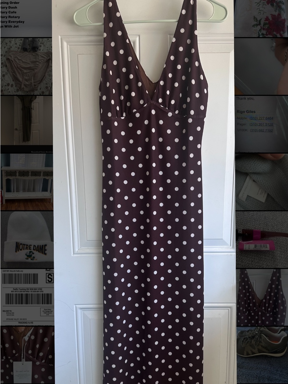 Polka Dot Maxi Skirt in Dark Brown with White Dots